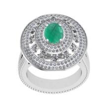 2.46 Ctw SI2/I1Emerald and Diamond 14K White Gold Engagement Ring