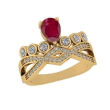 1.13 CtwSI2/I1 Ruby and Diamond 14K Yellow Gold Engagement Halo Ring