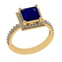 1.91 Ctw SI2/I1 Blue Sapphire and Diamond 14K Yellow Gold Engagement Halo Ring
