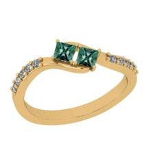 0.30 Ctw SI2/I1 Green Sapphire And Diamond 14K Yellow Gold two Stone Ring