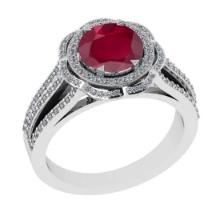 2.65 Ctw SI2/I1 Ruby and Diamond 14K White Gold Engagement Halo Ring