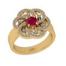 0.84 Ctw SI2/I1 Ruby and Diamond 14K Yellow Gold Engagement Halo Ring
