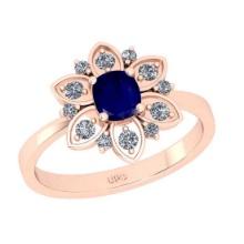 1.29 Ctw SI2/I1Blue Sapphire and Diamond 14K Rose Gold Engagement set Ring