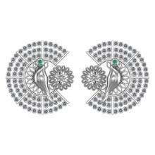 2.10 Ctw SI2/I1 Emerald and Diamond 14K White Gold Little Birds Stud Earrings