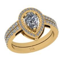1.91 Ctw SI2/I1 Diamond 14K Yellow Gold Engagement Halo Ring (Pear Cut Center Stone Certified By GIA