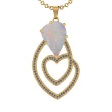 5.09 Ctw SI2/I1 Opal and Diamond 14K Yellow Gold Pendant Necklace