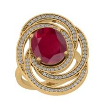 5.53 Ctw I2/I3 Ruby And Diamond 14K Yellow Gold Engagement Ring