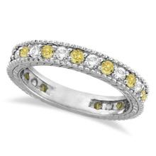 Fancy Yellow Canary and White Diamond Eternity Ring 14k Gold 1.00ctw