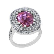 9.30 Ctw I2/I3 Kunzite And Diamond 14K White Gold Cocktail Ring