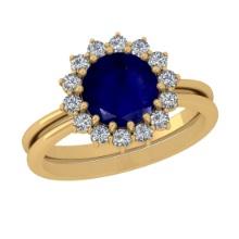 1.74 Ctw SI2/I1 Blue Sapphire and Diamond 14K Yellow Gold Engagement Halo Ring