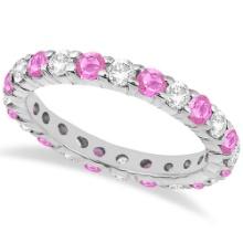 Eternity Diamond and Pink Sapphire Ring Band 14k White Gold 2.35ctw