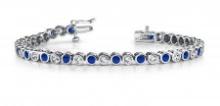 14KT WHITE GOLD 5 CTW G-H VS2/SI1 CLASSIC ROUND BEZEL SET DIAMOND & SAPPHIRE TENNIS BRACELET