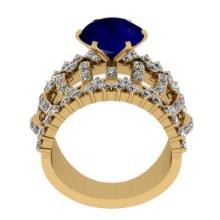 4.90 Ctw VS/SI1Blue Sapphire and Diamond 14K Yellow Gold Engagement Ring (ALL DIAMONDS ARE LAB GROWN