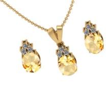 4.20 Ctw VS/SI1 Citrine and Diamond 14K Yellow Gold Pendant +Earrings Necklace Set (ALL DIAMOND ARE