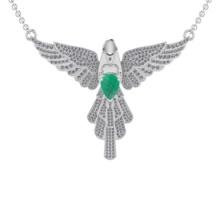 2.05 Ctw VS/SI1 Emerald And Diamond 14K White Gold Eagle Necklace (ALL DIAMOND ARE LAB GROWN )