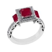 2.42 Ctw VS/SI1 Ruby and Diamond 14K White Gold Engagement Ring(ALL DIAMOND ARE LAB GROWN)