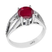 1.80 Ctw VS/SI1 Ruby and Diamond 14K White Gold Engagement Halo Ring(ALL DIAMOND ARE LAB GROWN)