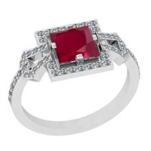 1.34 Ctw VS/SI1 Ruby And Diamond 14K White Gold Wedding Halo Ring