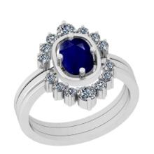 1.40 Ctw VS/SI1 Blue Sapphire And Diamond 14K White Gold Anniversary Ring