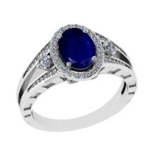 1.61 Ctw VS/SI1 Blue Sapphire and Diamond 14k White Gold Engagement Halo Ring (LAB GROWN)