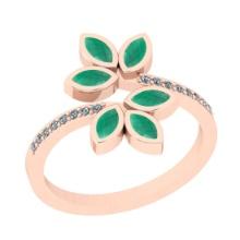 0.72 Ctw VS/SI1 Emerald And Diamond 14K Rose Gold Bypass Ring