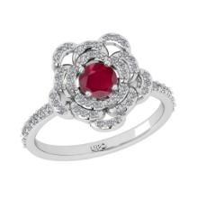 0.92 Ctw VS/SI1 Ruby and Diamond Prong Set 14K White Gold Engagement Ring
