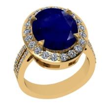 5.55 Ctw VS/SI1 Blue Sapphire And Diamond 14K Yellow Gold Engagement Ring