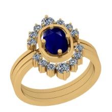 1.40 Ctw VS/SI1 Blue Sapphire And Diamond 14K Yellow Gold Anniversary Ring