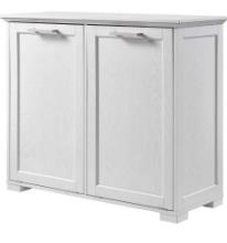 OLD CAPTAIN Double Tilt Out Trash Cabinet, Wooden Kitchen Garbage Can Free Standing Holder (White)