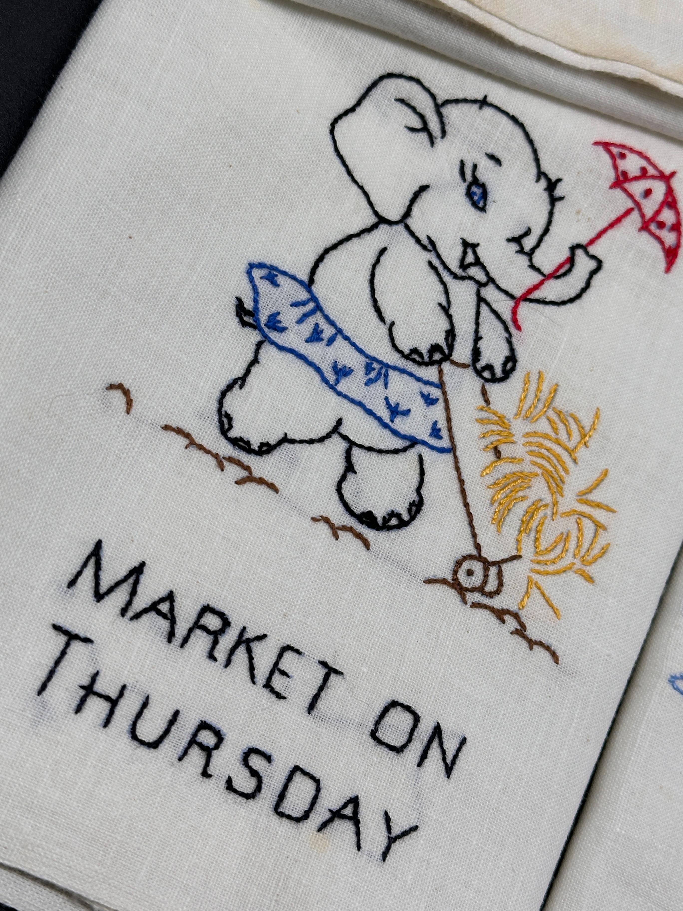 Vintage Hand-Stiched 'Days of The Week" Kitchen Towels