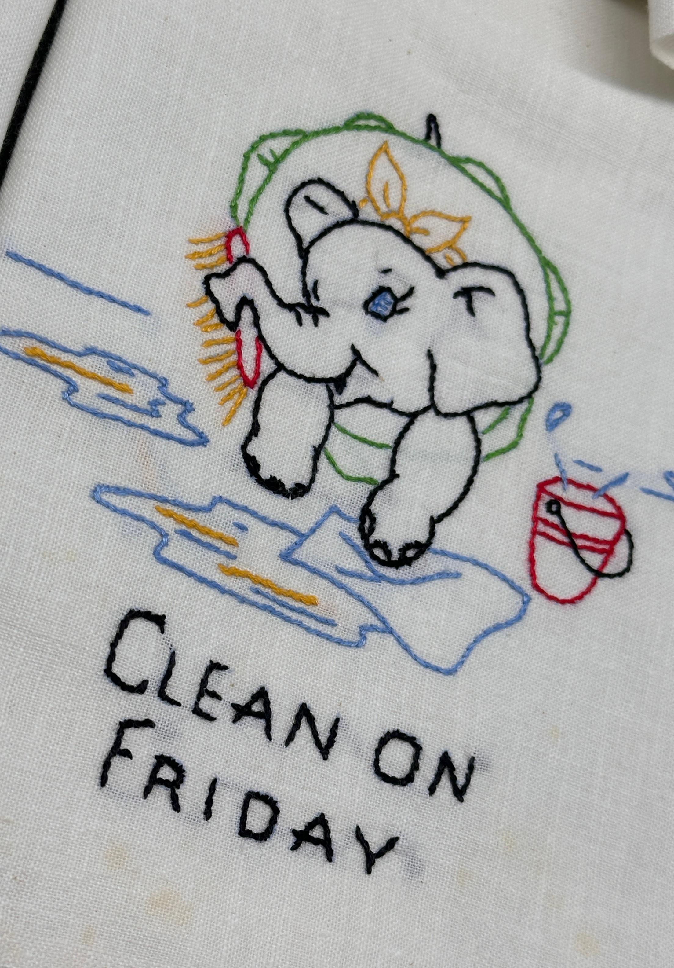 Vintage Hand-Stiched 'Days of The Week" Kitchen Towels