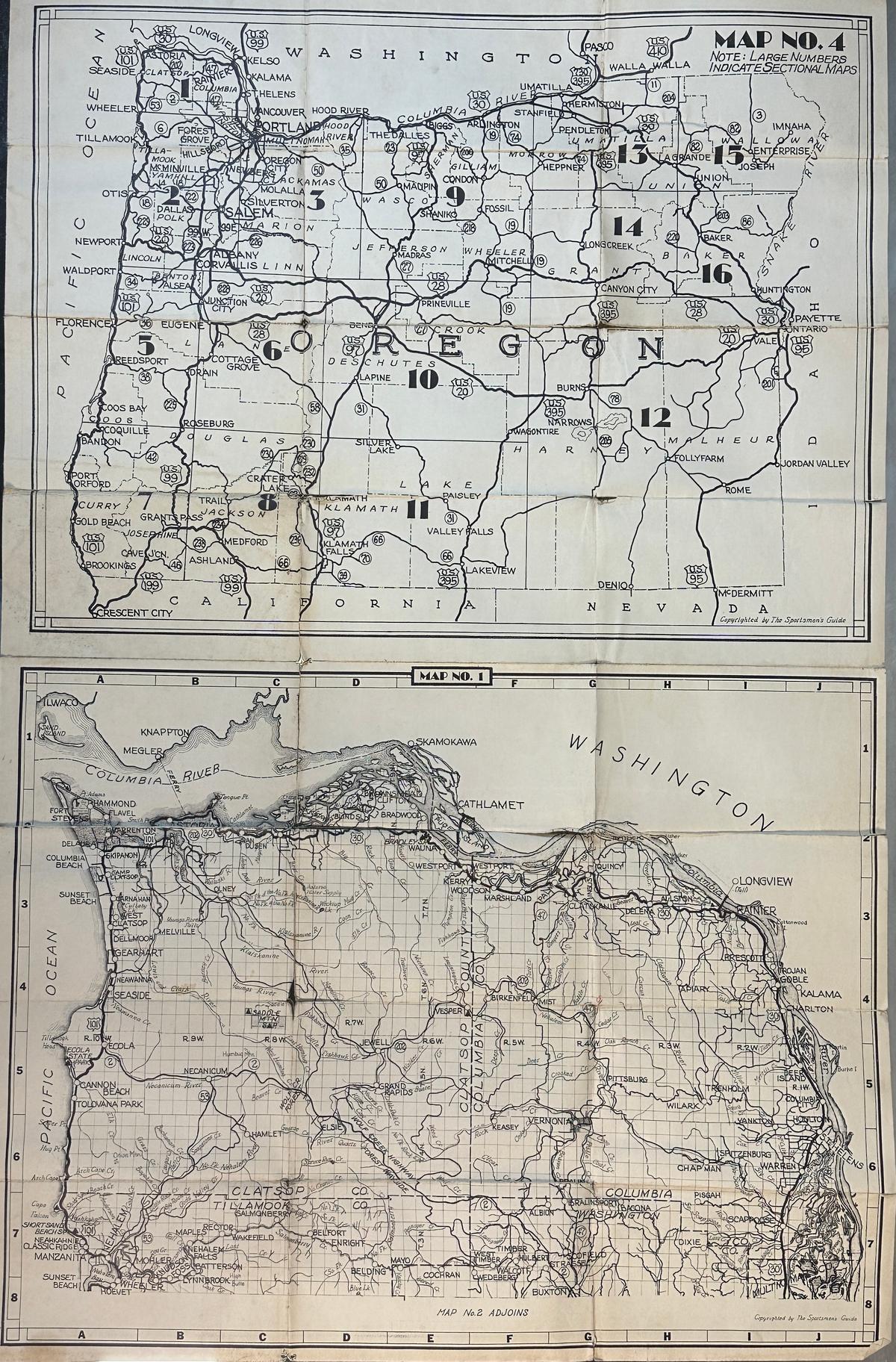 Map of Oregon and Washington-Copyrighted by The Sportsmen's Guide