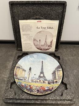 COLLECTIBLE CERAMIC PLATE - EIFFEL TOWER PAINT - IN ORIGINAL BOX WITH PAPERS