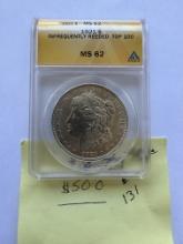 1921 TOP-100 MORGAN SILVER DOLLAR COIN INFREQUENTLY REEDED MS62
