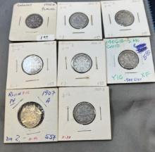 8- Silver German 1/2 Mark Coins, (2) 1905A, 1905J, 1906A, 1906F, 1906G, 1907A, 1907D, SEE ALL PICS