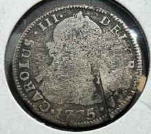 Spanish 1775 Dei Grati Carolus III Silver Coin 2 Reales