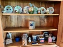 Shelf Clean Out - tins, crock, plates and more Upper Section contents