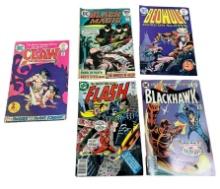 5- Vintage DC Comics, Claw no. 1, The Flash 261, Black Magic 3, Beowulf no. 1, Blackhawk 248