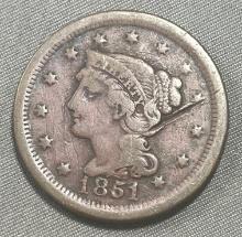 1851 Liberty Head One cent, FULL LIBERTY