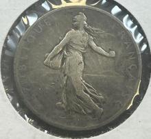 1898 France 2 Franc Silver Coin