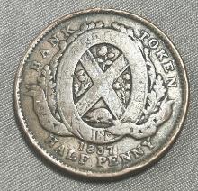 1837 Canada Bank Token Half Penny Province Du Bas Canada