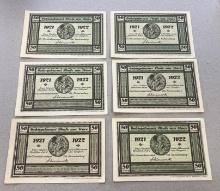 6 Pieces of Notgeld German Emergency Issue banknotes