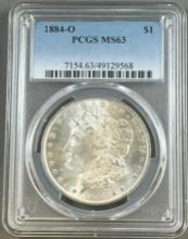 1884-O Morgan Silver Dollar, grade MS63 in PCGS holder