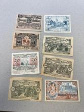 8 Pieces of Notgeld German Emergency Issue banknotes