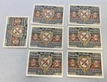 7 Piece set of Notgeld German Emergency Issue banknotes