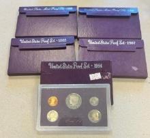 5- US Mint Proof Sets, 1984, 1985, 1987, 1988, 1989, SELLS TIMES THE MONEY