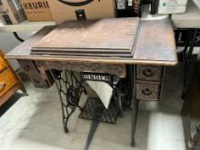 SInger Treadle Sewing machine, complete, includes items in drawers