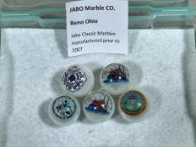 Jabo Classic Marbles produces prior to 2007 Reno OH Lot of 5, I in. including Stern wheel, Coast ...