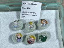 Jabo Classic Marbles produces prior to 2007 Reno OH Lot of 6, 1 in. Family Circus, Dennis the Men...