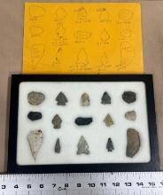 Arrowheads Artifacts Site Frame 15 in lot w/ documentation Stropki Collection Jefferson Co oh